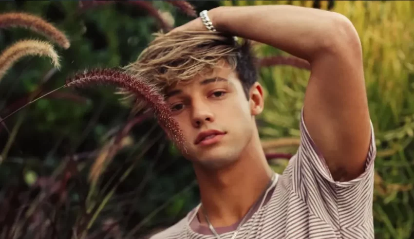 A young man is posing with his hands on his head.