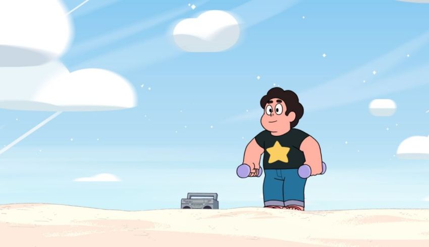 A cartoon character standing in the desert with a toy.