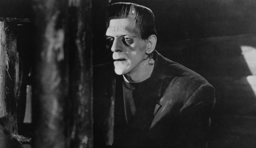 A black and white photo of frankenstein.