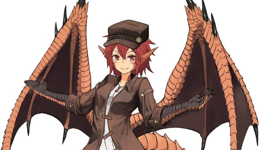 A girl in a dragon costume with wings outstretched.