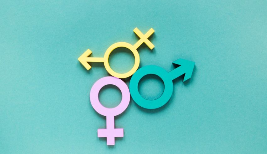 Female and male symbols on a turquoise background.