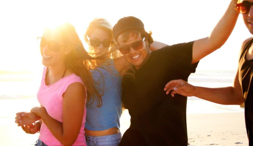 A group of friends having fun on the beach.