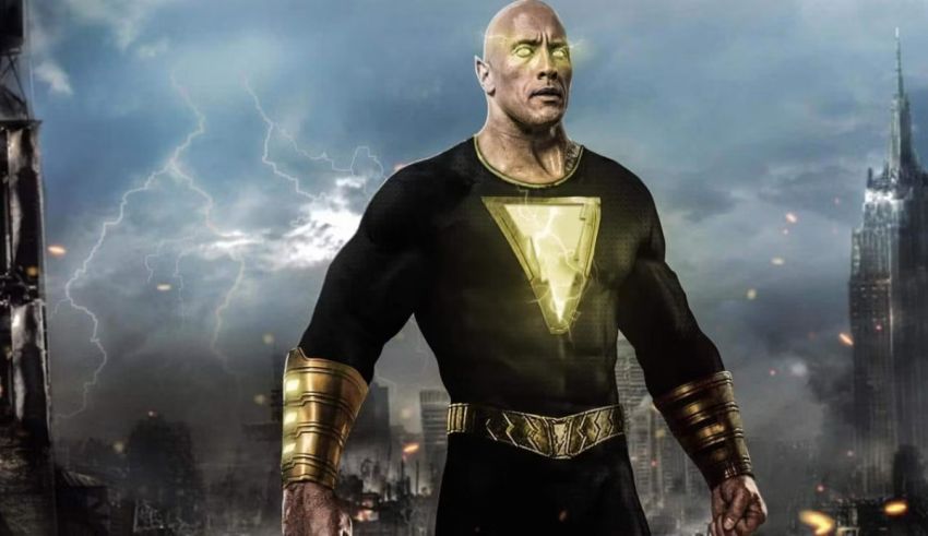 A bald man in a yellow costume standing in front of a city.