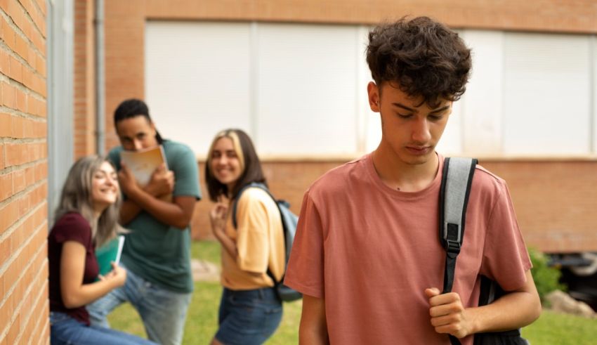 A group of young people standing in front of a brick wall.