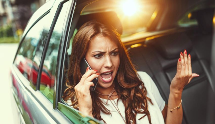 A woman talking on the phone while sitting in the back seat of a car.