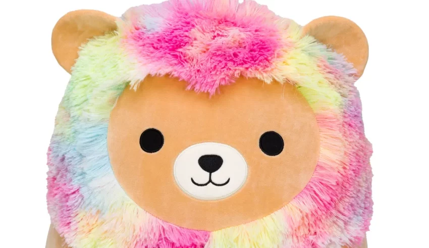 Rainbow lion stuffed animal.