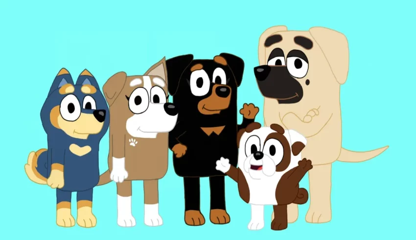 A group of cartoon dogs standing next to each other.