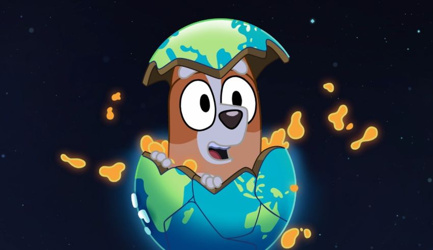 A cartoon character is in an egg with the earth inside.