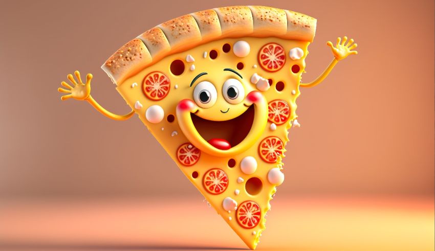 A slice of pizza with a smile on it.