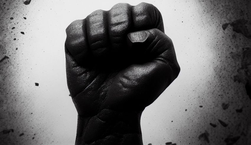 A black and white image of a fist.