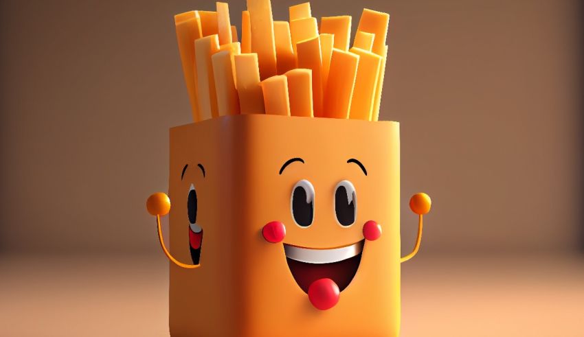 A 3d model of a french fries box with a smiley face.