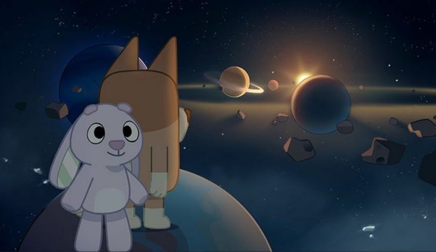 A bunny is standing on top of a planet.