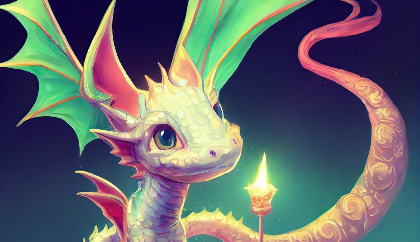 A dragon holding a candle in its mouth.
