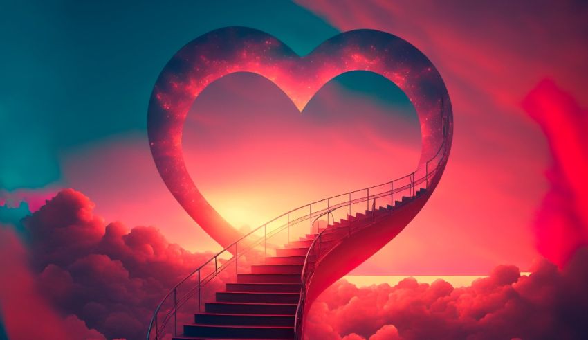 A heart shape with stairs leading up to it.