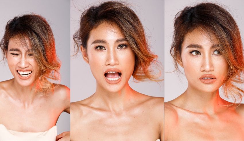 Four pictures of a woman with different facial expressions.