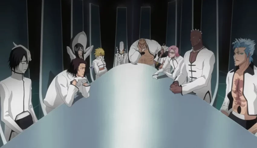 A group of anime characters sitting around a table.