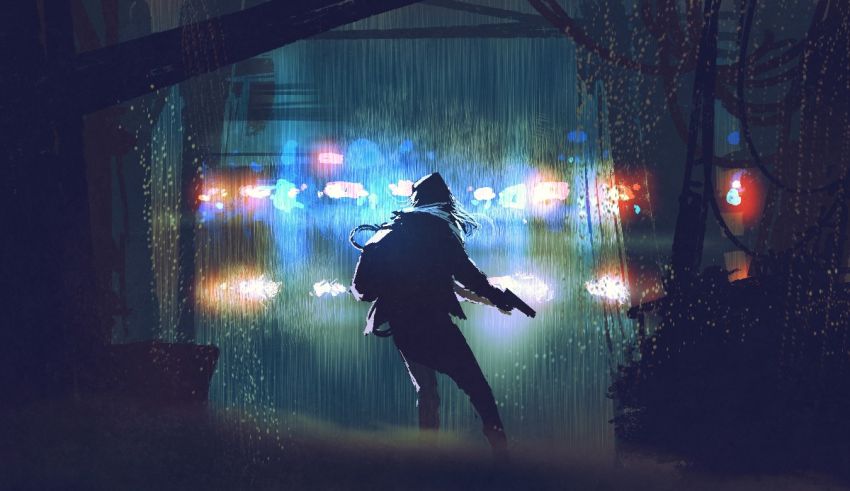 An illustration of a person walking in the rain.
