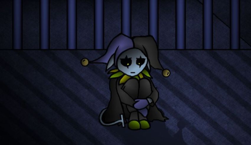 A cartoon image of a clown sitting in a jail cell.