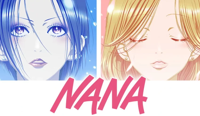 Two anime girls with blue eyes and the word nana.