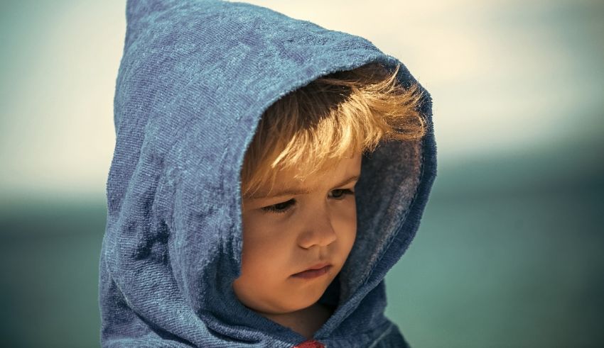 A young boy in a blue hoodie looking at the ocean.