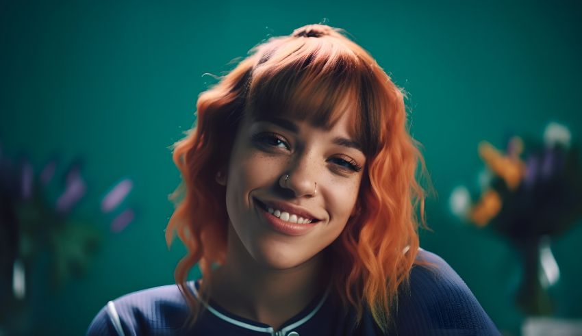 A girl with orange hair smiling for the camera.