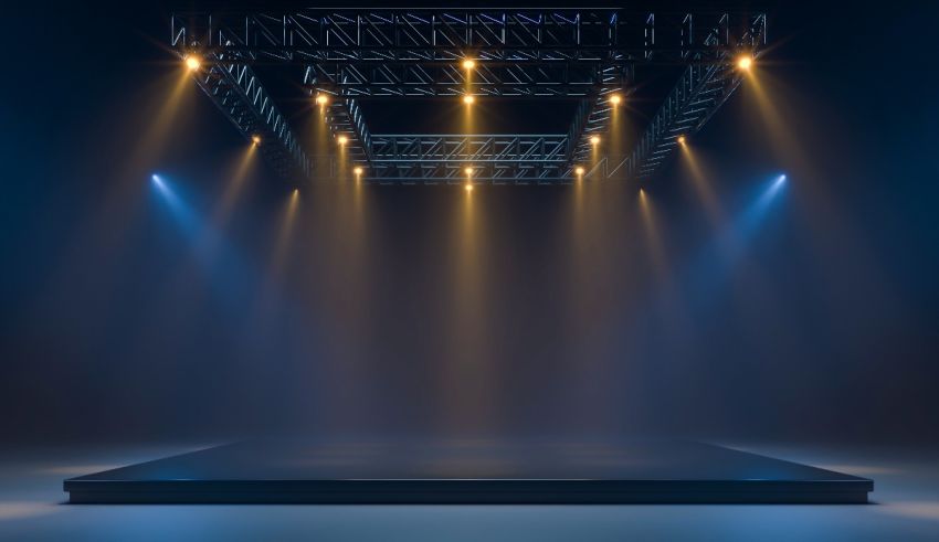 An empty stage with spotlights on it.