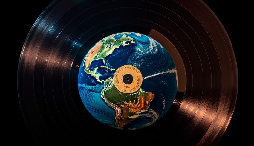 A vinyl record with the earth on it.