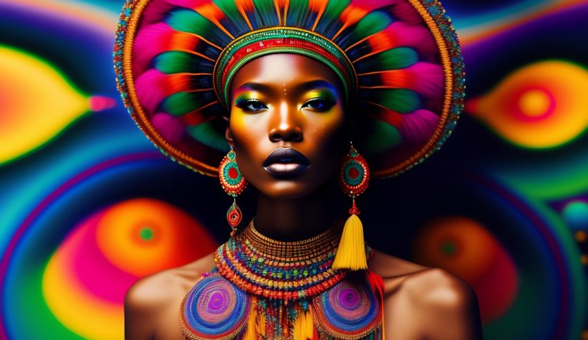 A beautiful african woman in a colorful headdress.