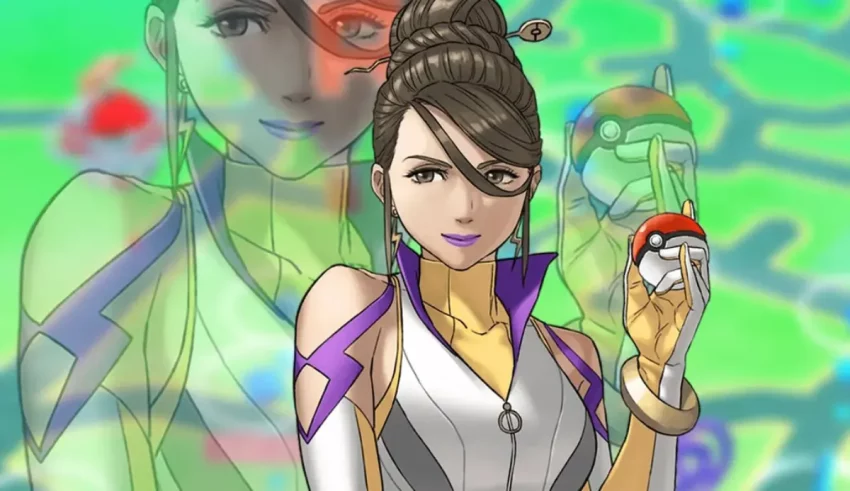 An image of a woman holding a pokemon.