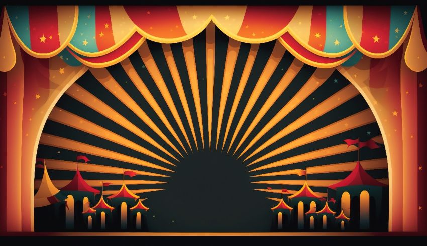An image of a circus stage with a sunburst.