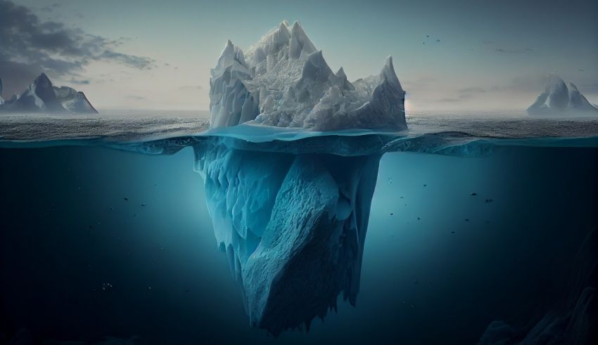 An iceberg floating in the ocean.