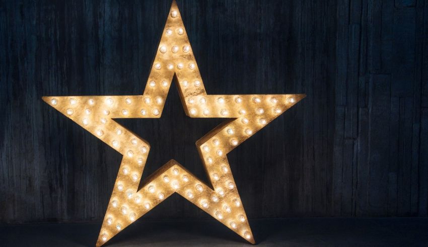 A large star shaped light up christmas decoration.