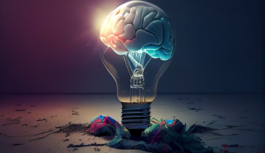 A light bulb with a brain inside of it.