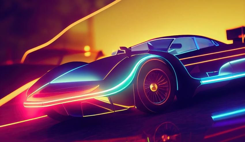 A futuristic car with neon lights on it.