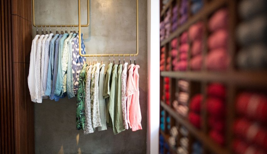 A rack of t - shirts hanging on a wooden rack.