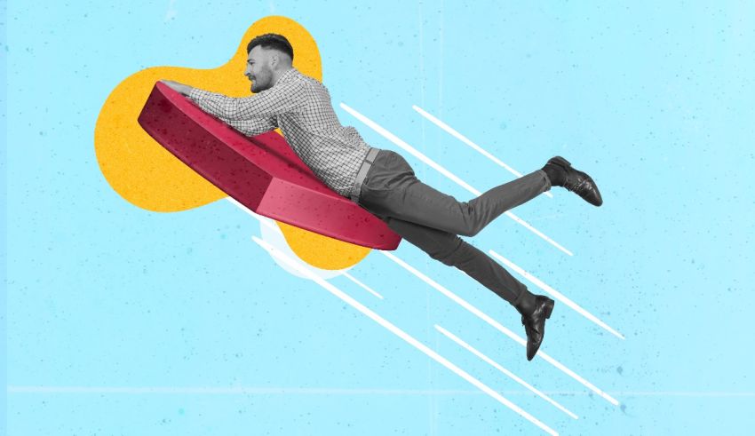 An illustration of a man flying through the air.