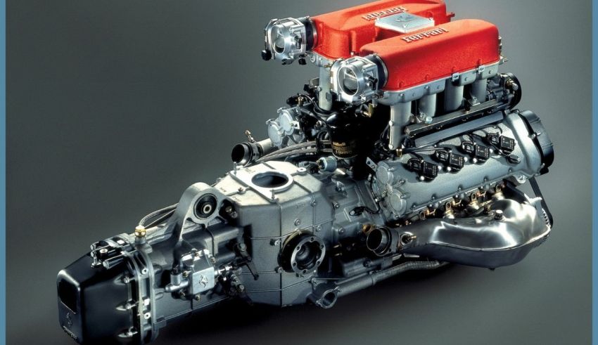 An image of a car engine on a gray background.
