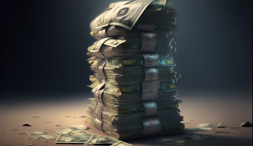 A pile of money on a dark background.